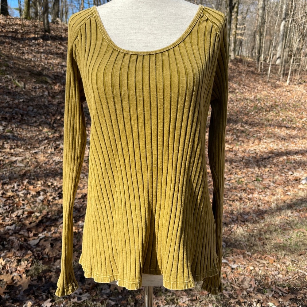 Knox Rose Olive Green Long Sleeve Ribbed Stretchy Top Large